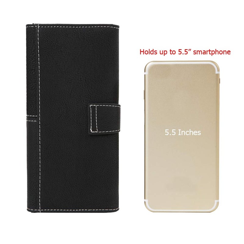 Cynure Women's Vegan Leather 17 Card Slots Card Holder Long Big Bifold Wallet Black - Image 5